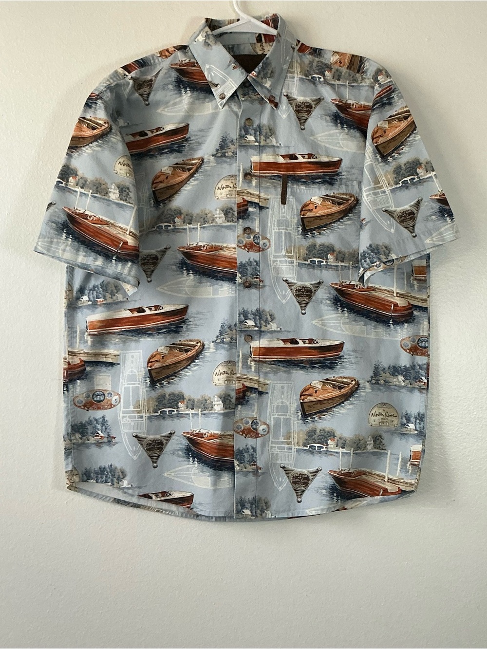 North River Outfitters Mens Medium Vintage Boat Graphic Cotton Button Up Shirt